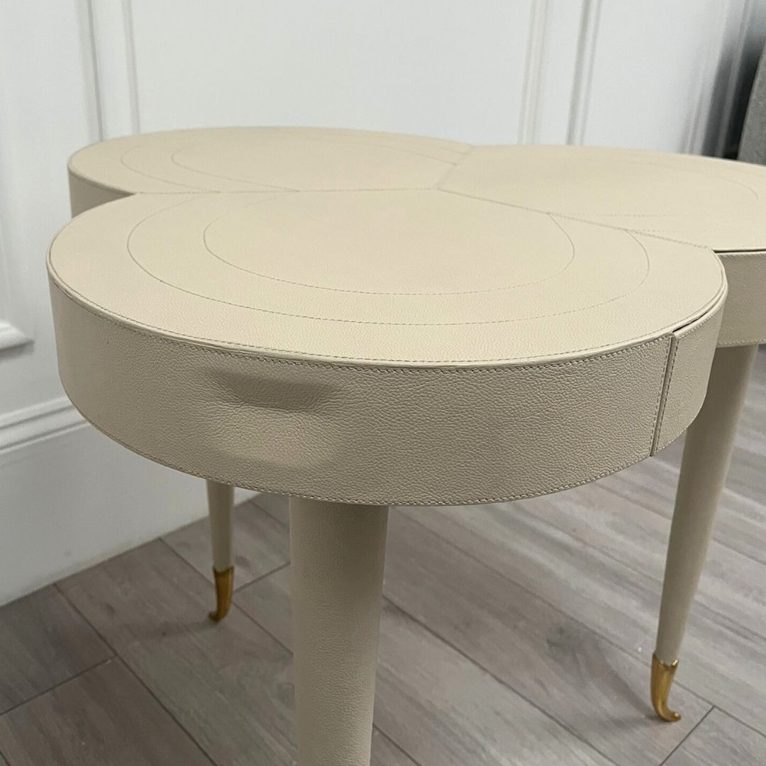 Clearance Flow Leather Trefoil Table - Bone - A