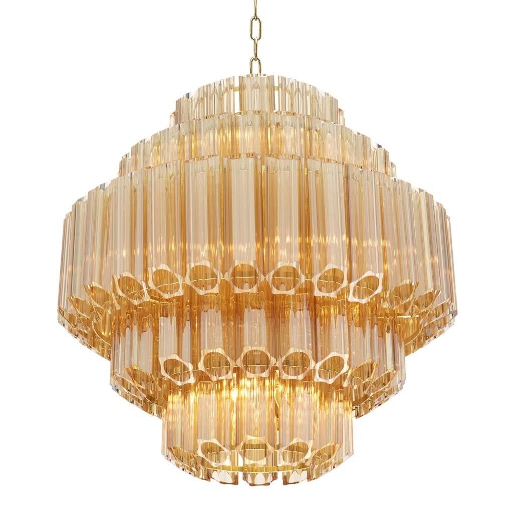 Structural, gold glass tube detail chandelier - Small