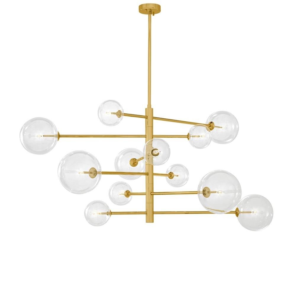Large retro, asymmetrical design antique brass chandelier with large bulb design