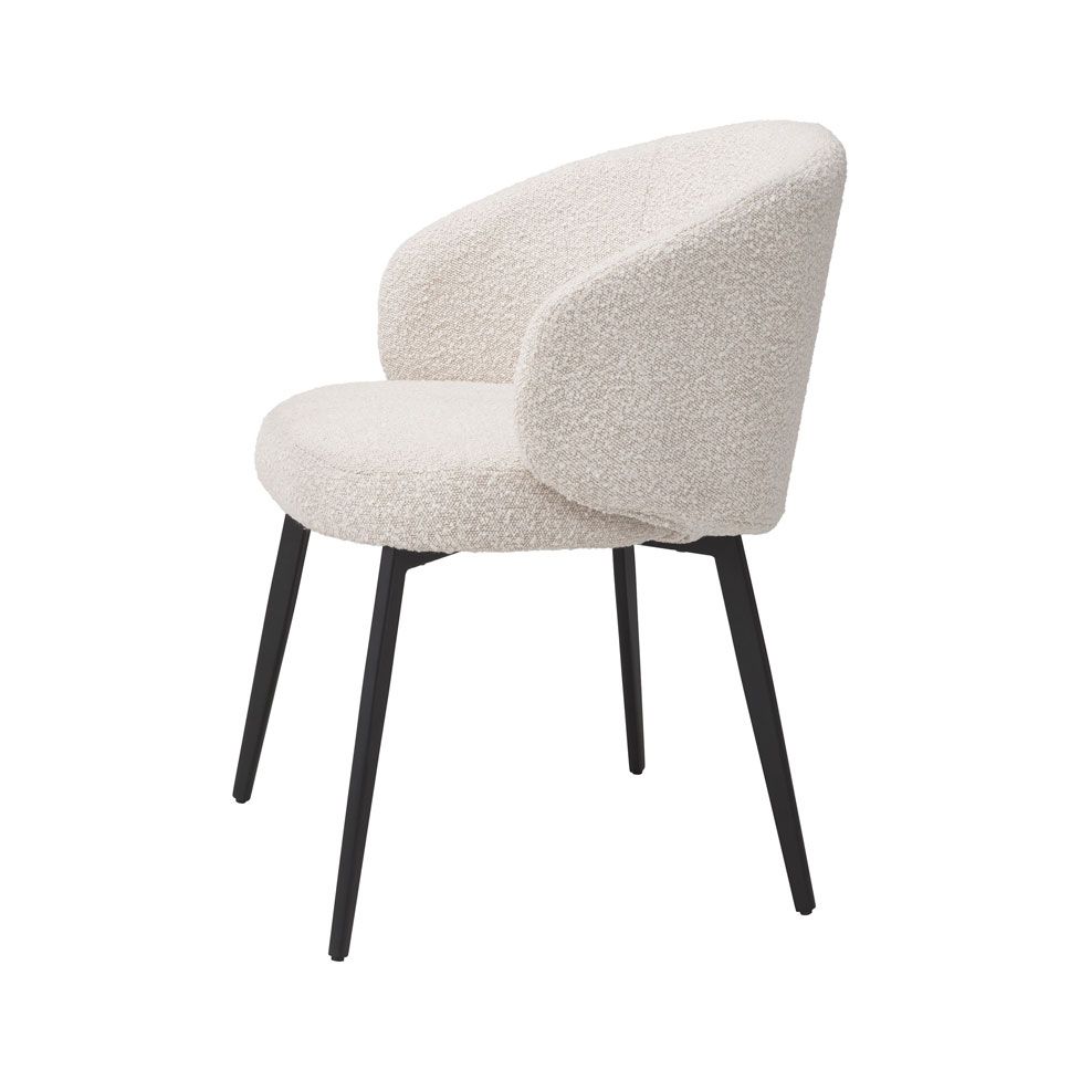 Set of two luxurious boucle upholstered dining chairs