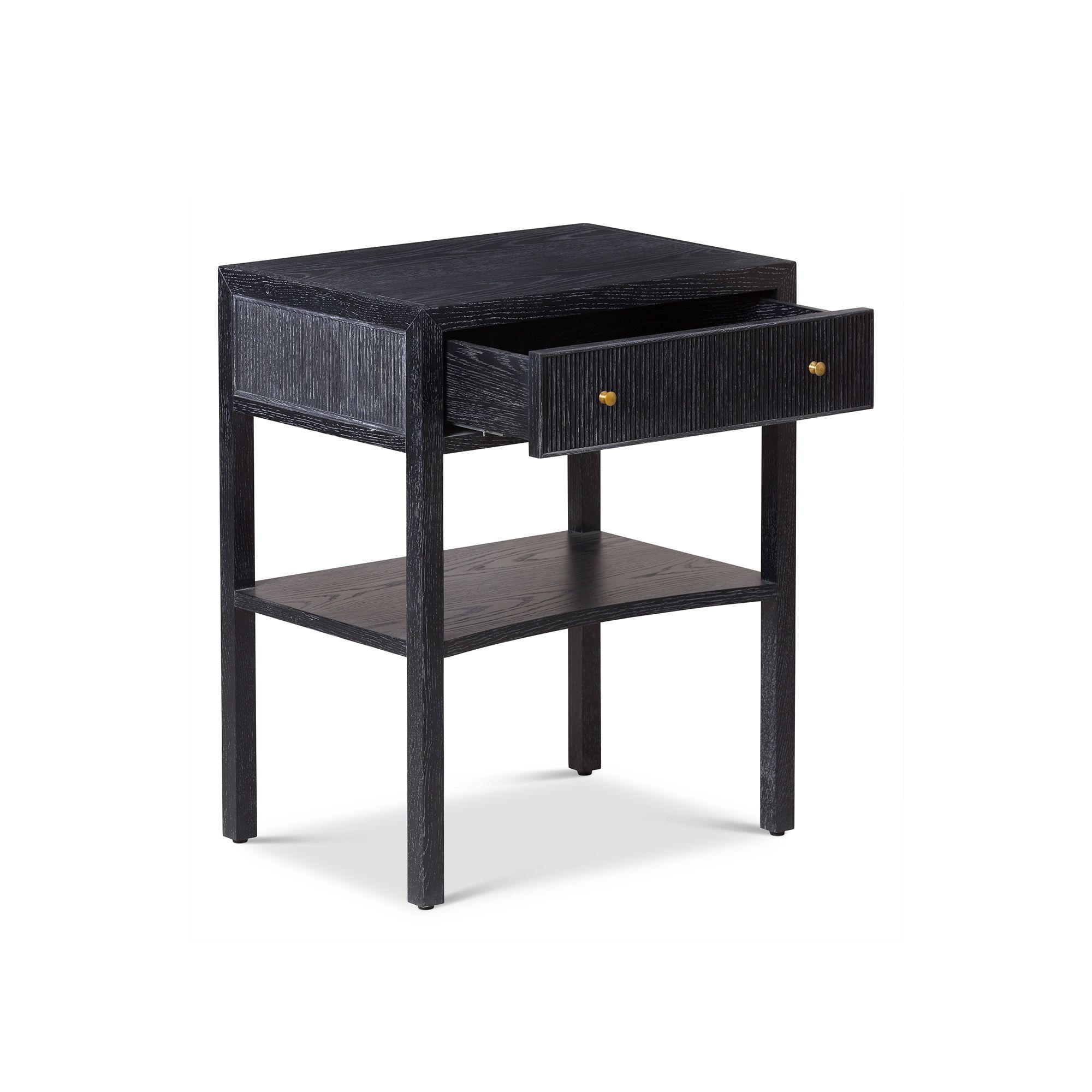 Toronto Bedside Table – Black Ceruse Oak & Brass