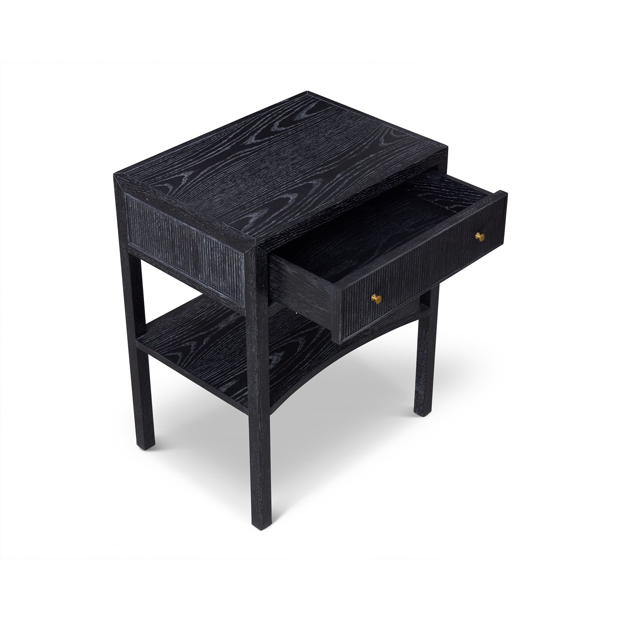 Toronto Bedside Table – Black Ceruse Oak & Brass