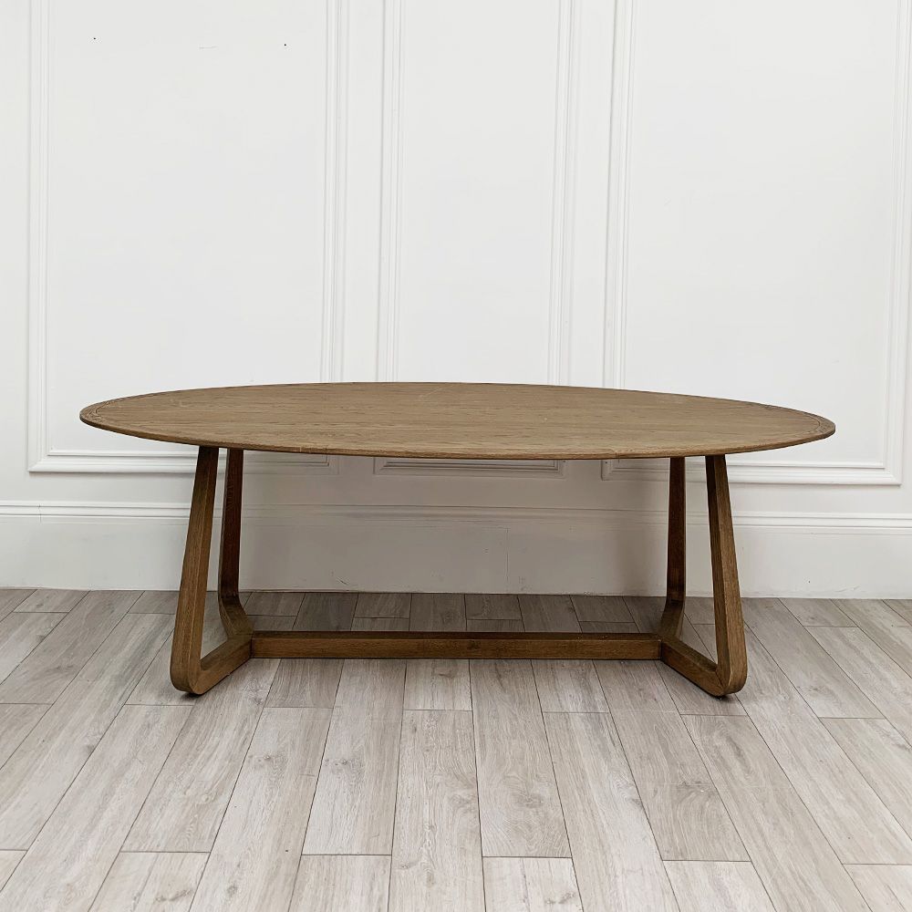 Solid oak, retro style, oval shape wooden dining table