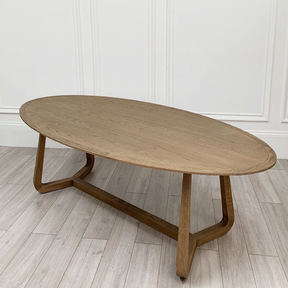 Solid oak, retro style, oval shape wooden dining table