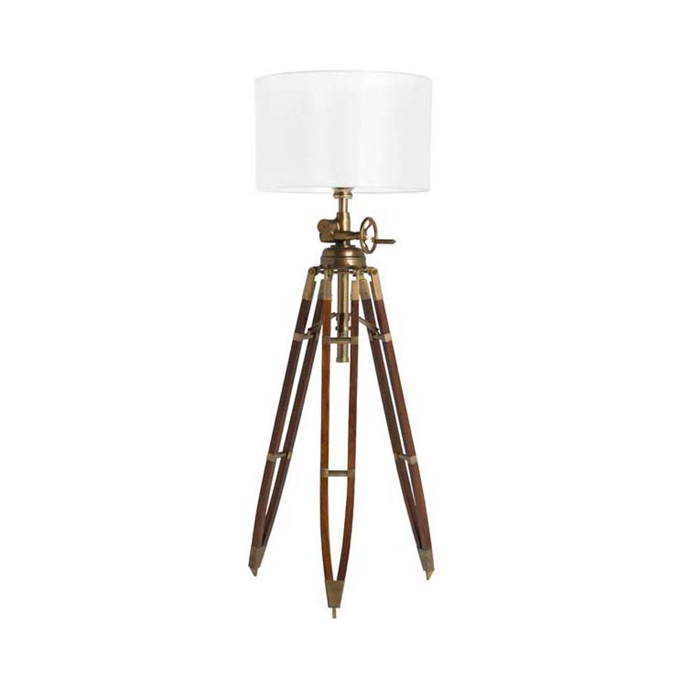 French antique style brown floor lamp with white shade