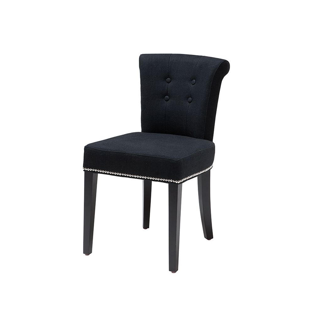 Luxury black linen dining chair with studding