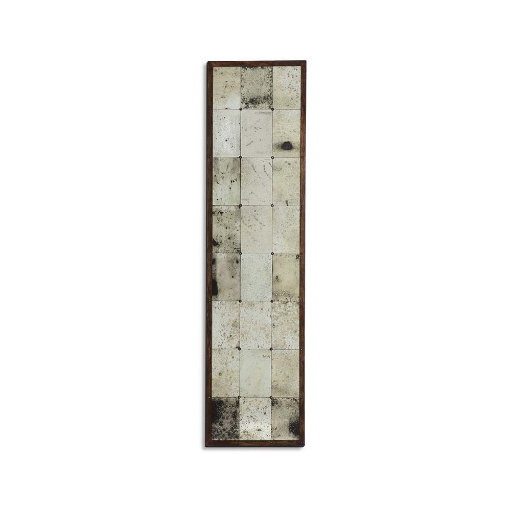 A gorgeous antique inspired rectangular mirror with a solid, antiqued steel frame