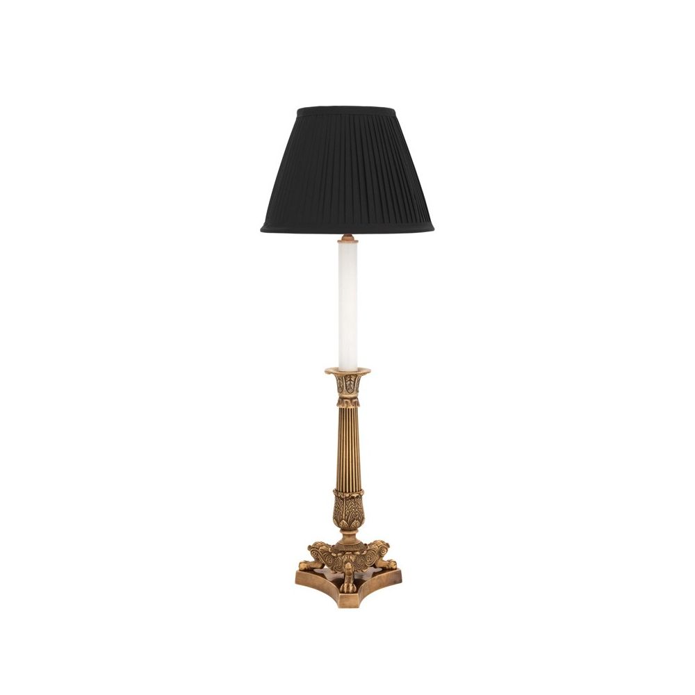 Detailed brass table lamp with black shade