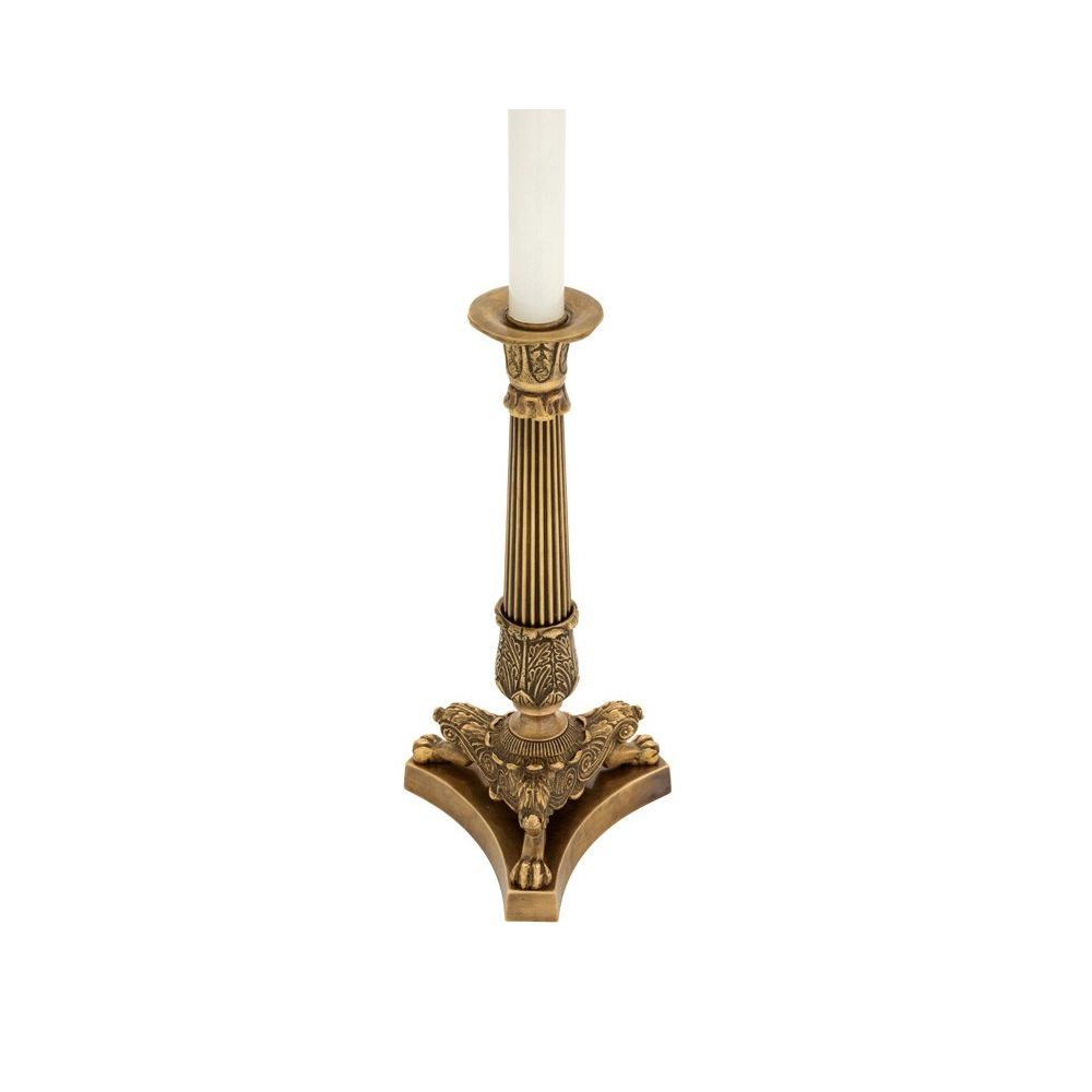 Detailed brass table lamp with black shade