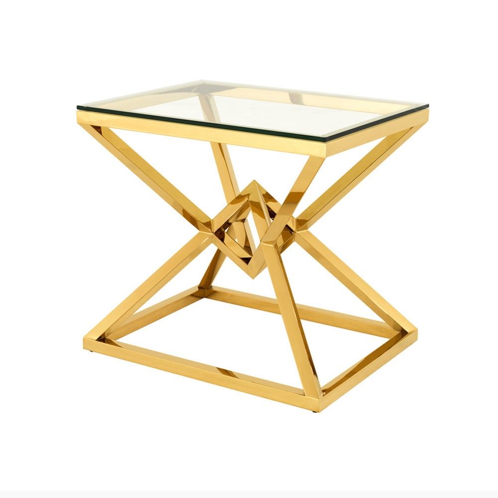 Clear glass top, angular, gold finished side table