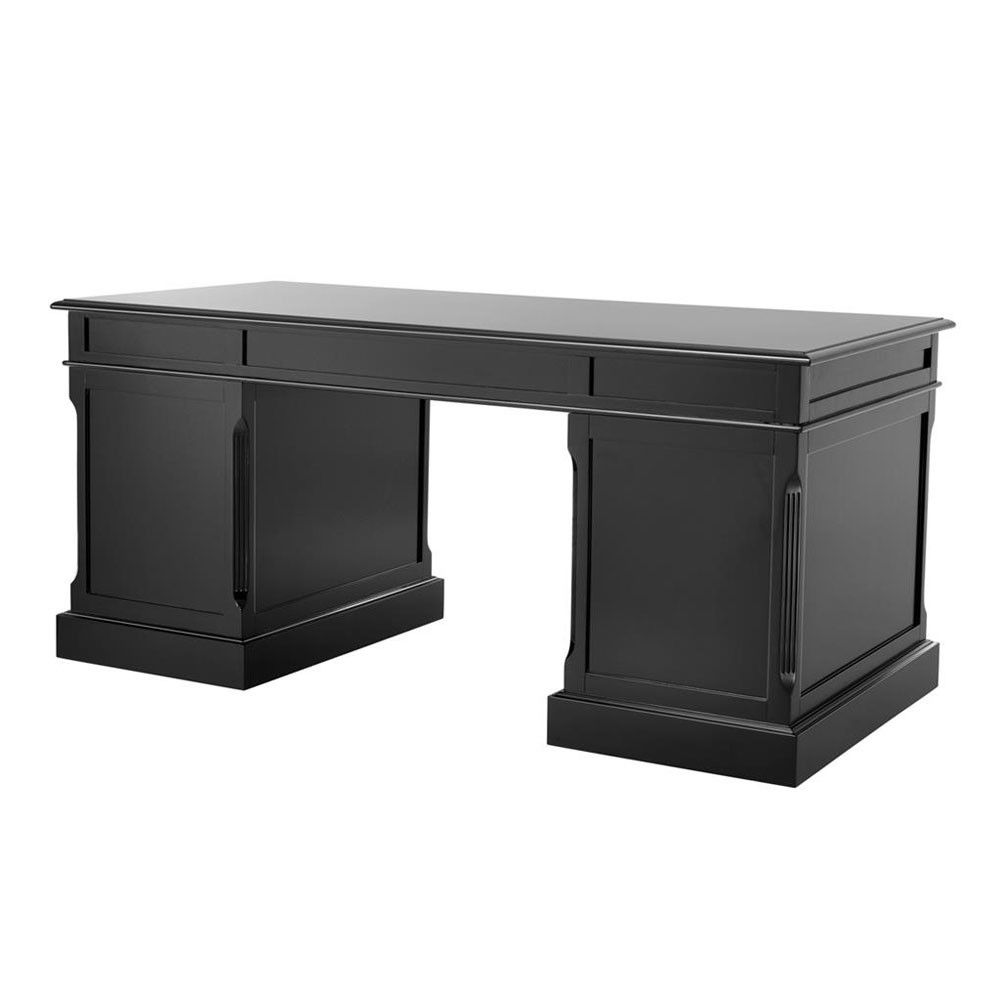 Waxed black traditional desk with nickel handles