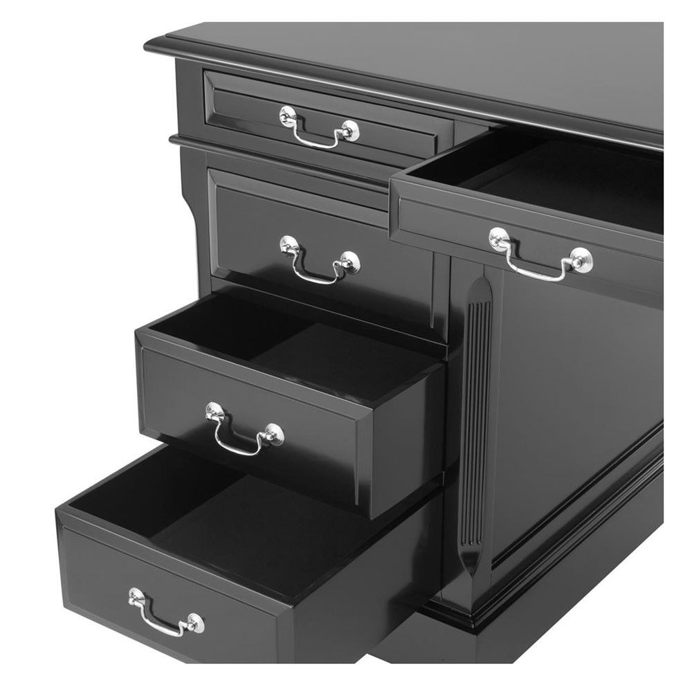 Waxed black traditional desk with nickel handles