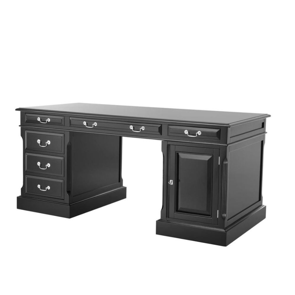 Waxed black traditional desk with nickel handles