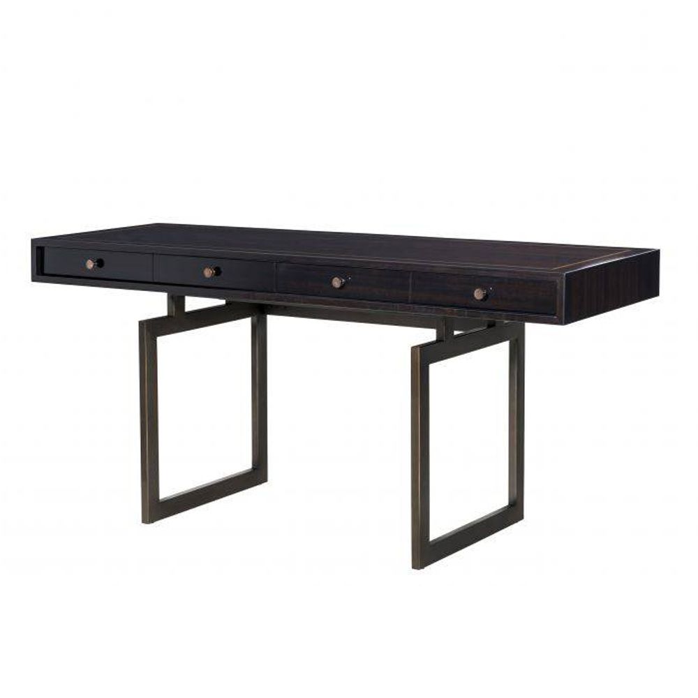 eichholtz desk with eucalyptus figured veneer and bronze finish metal details