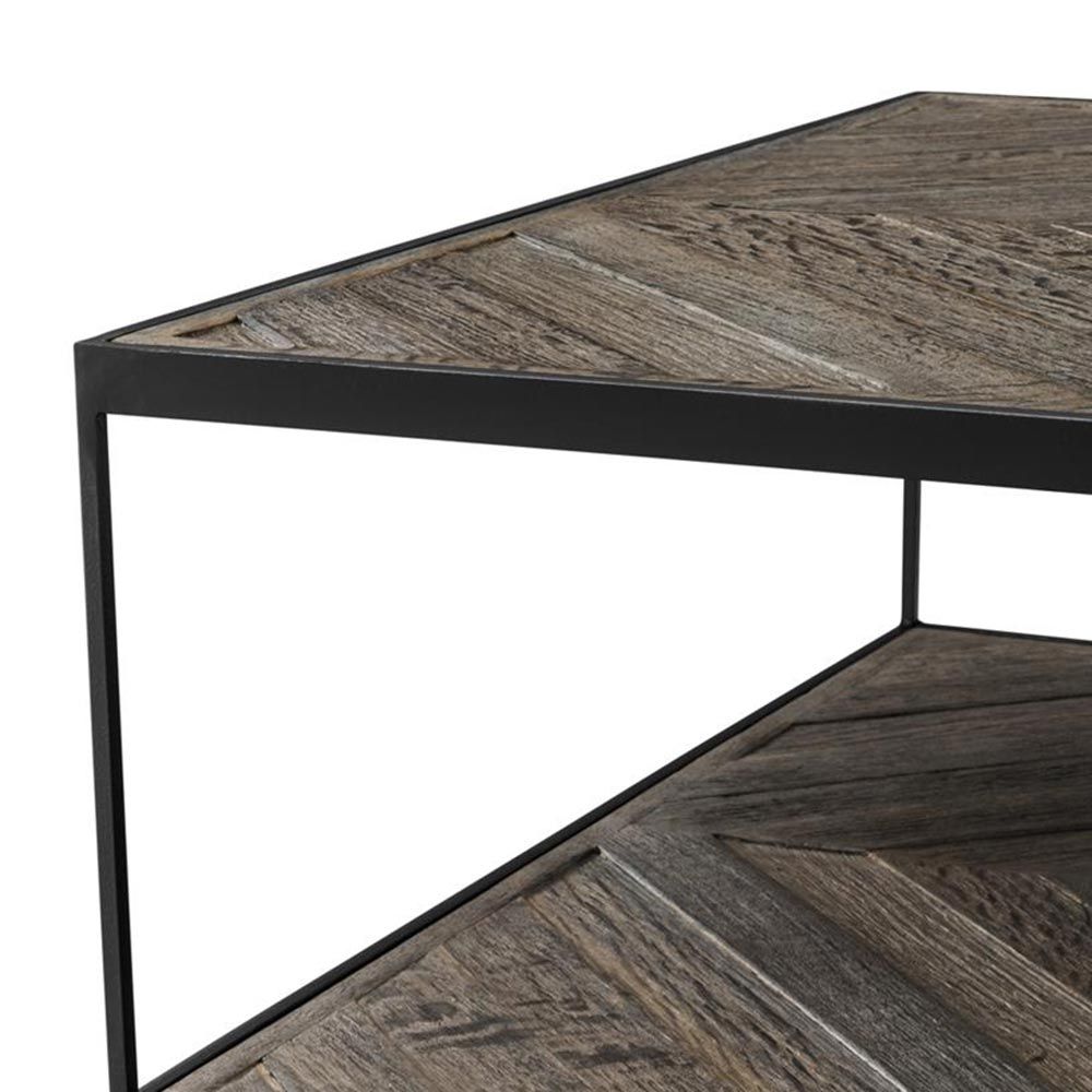 Weathered oak table top coffee table with dark frame