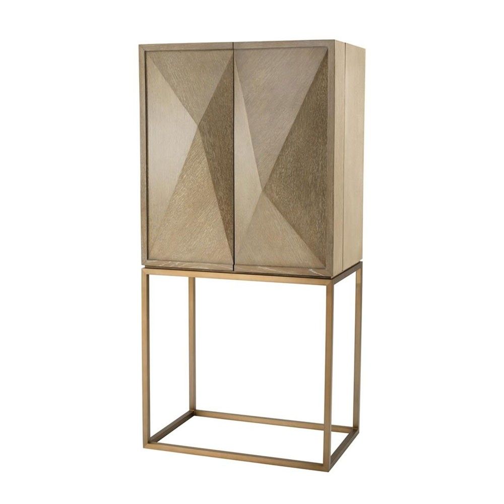 Designer washed oak cupboard cabinet with brass metal legs