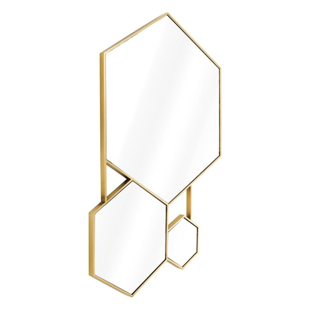 Geometric hexagonal shape mirror with shiny gold edge