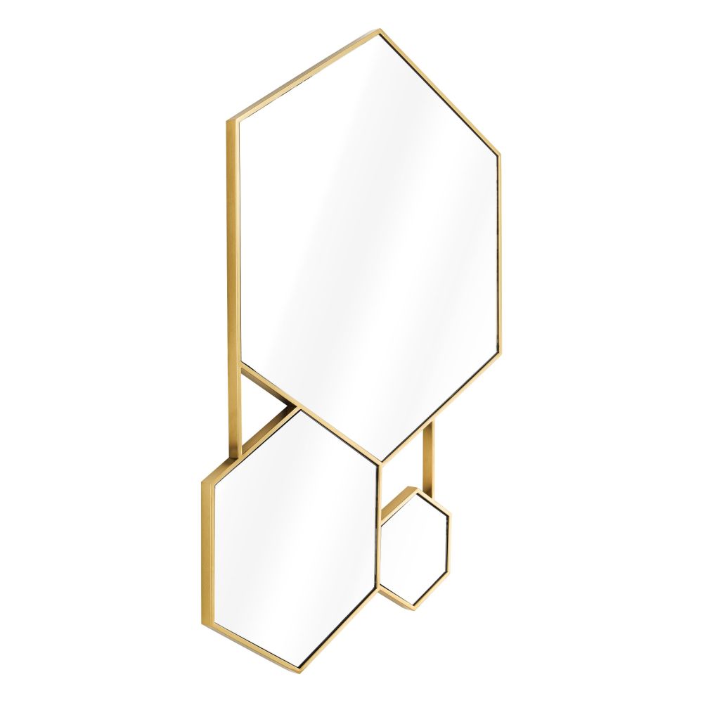 Geometric hexagonal shape mirror with shiny gold edge