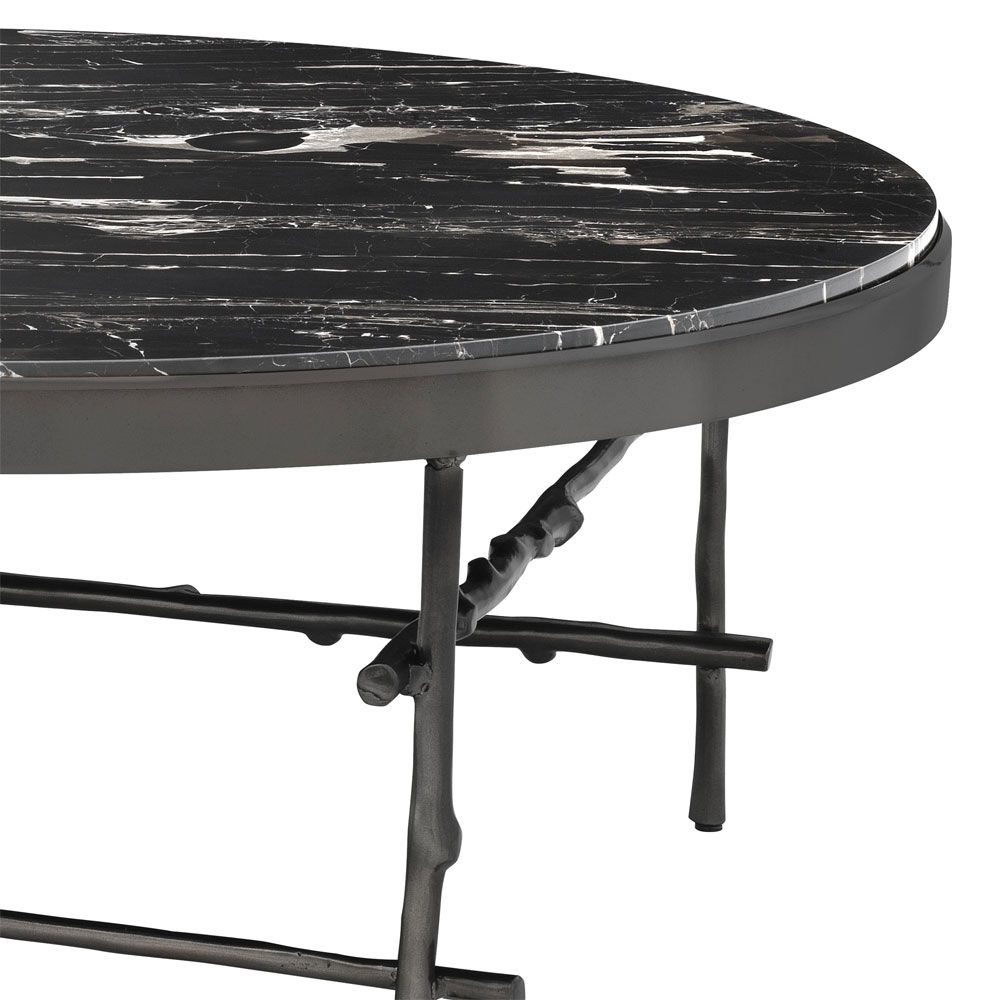 black and white marble round table with bronze finish