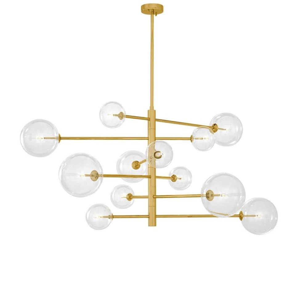 Large retro, asymmetrical design antique brass chandelier with large bulb design