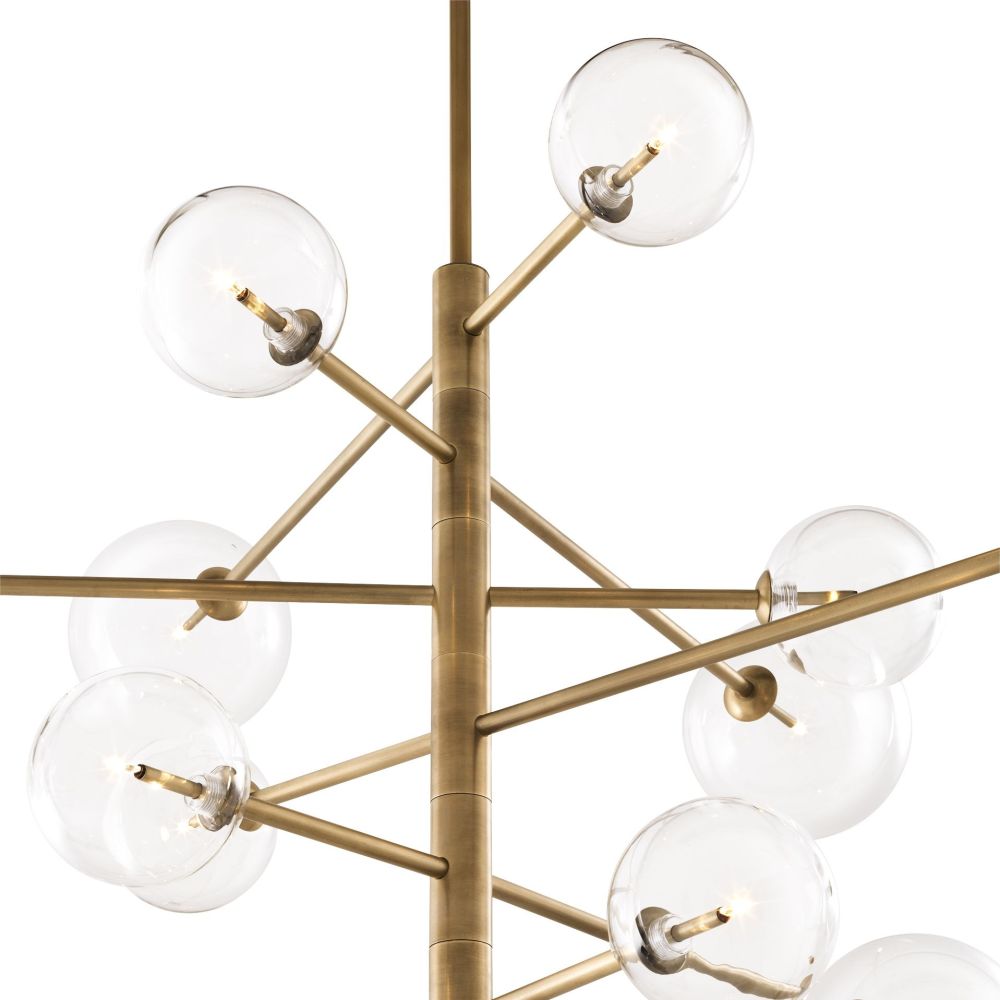 Large retro, asymmetrical design antique brass chandelier with large bulb design