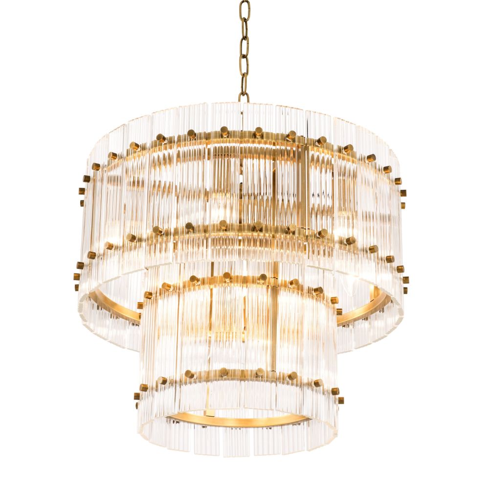 Statement clear glass chandelier with antique brass detailing