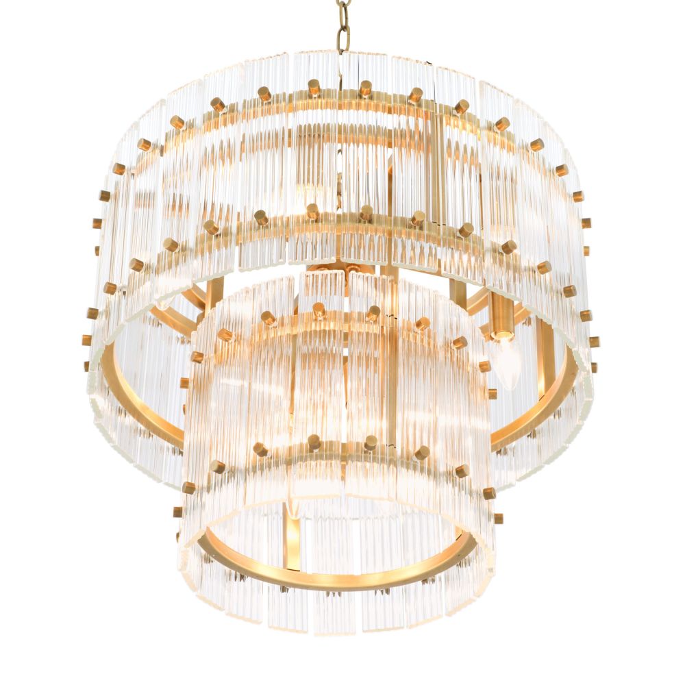 Statement clear glass chandelier with antique brass detailing