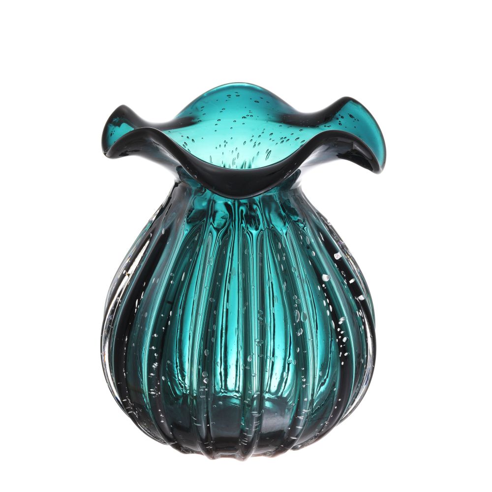 small green hand-blown flower vase