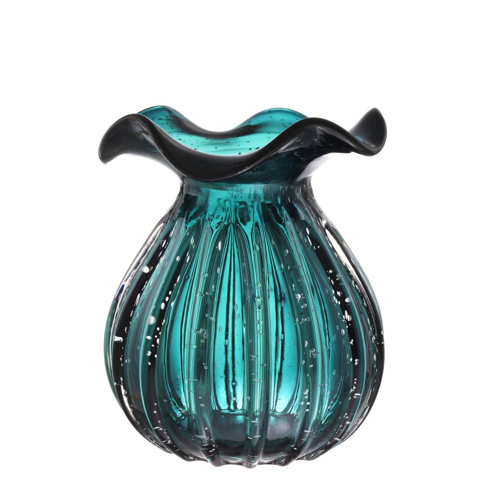 small green hand-blown flower vase