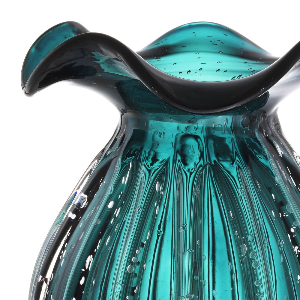 small green hand-blown flower vase