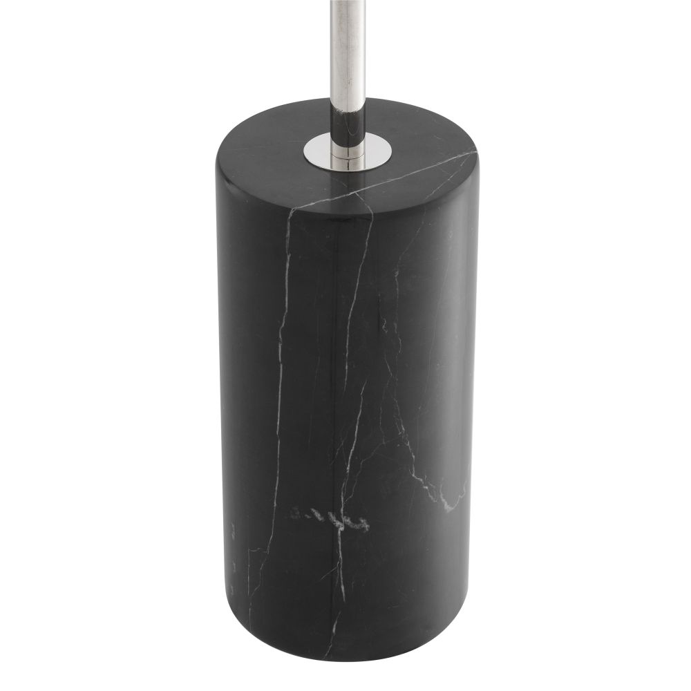 Modern, nickel finish floor lamp with 5 glass lampshade detailing and black marble base