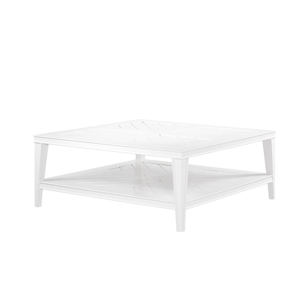 white, square outdoor coffee table