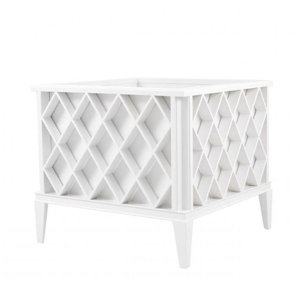 white, square planter with diamond pattern by Eichholtz 