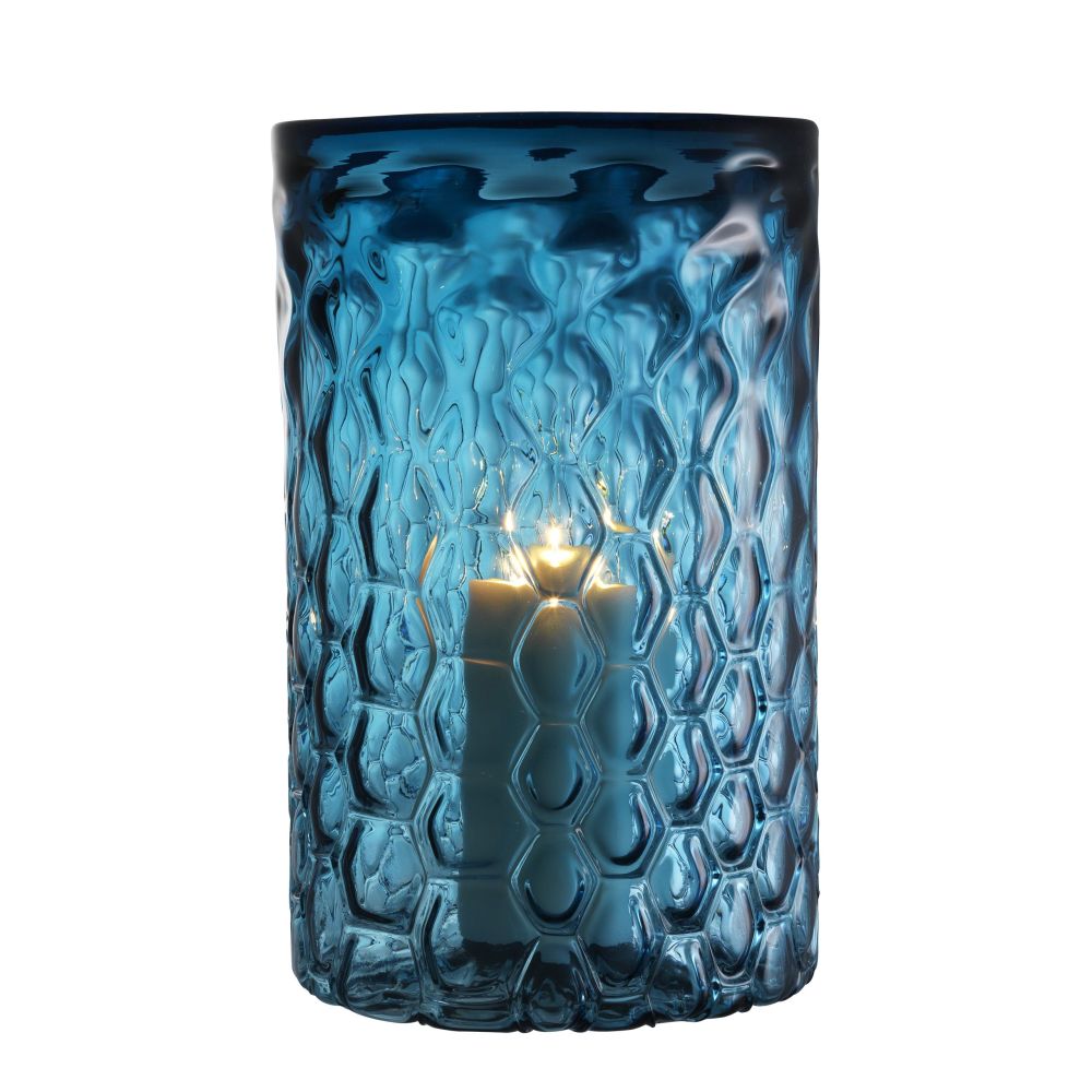 large blue hand-blown hurricane 