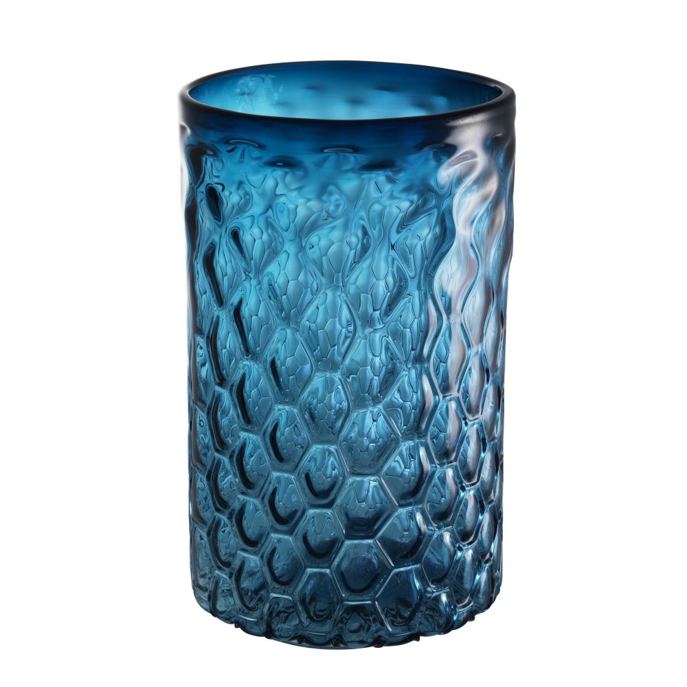 large blue hand-blown hurricane 