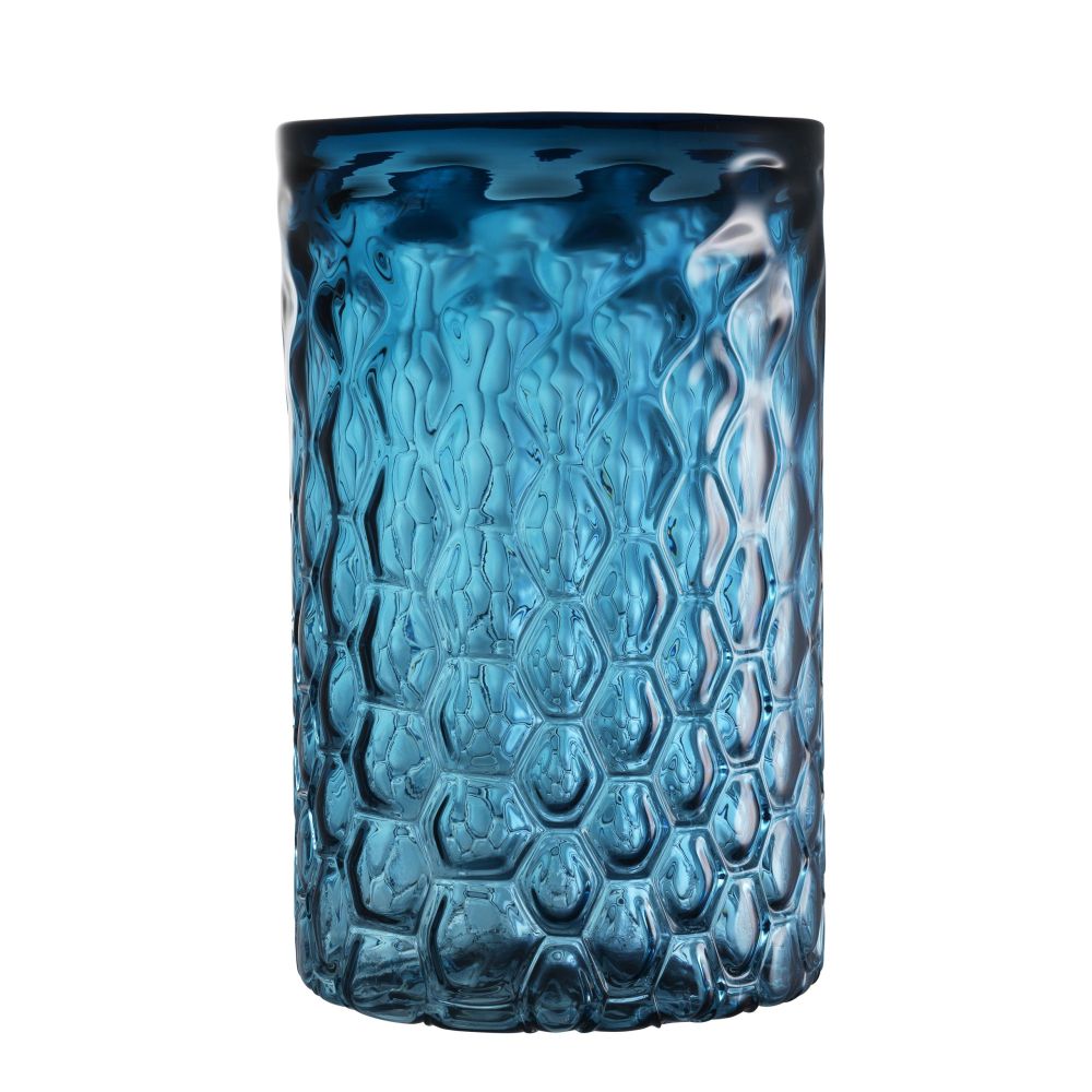 large blue hand-blown hurricane 