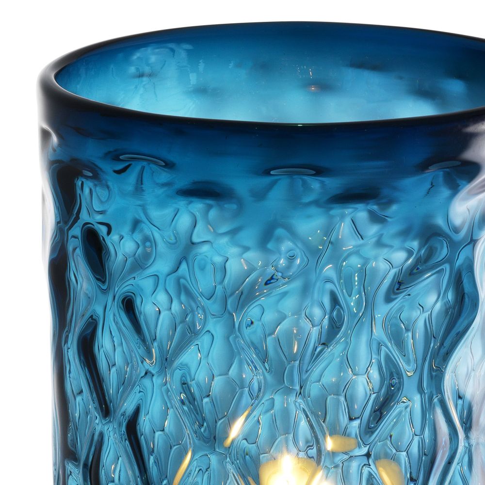 large blue hand-blown hurricane 