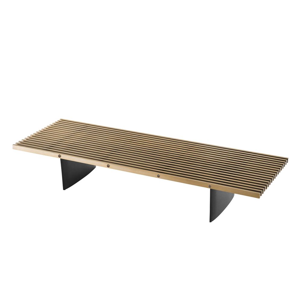 modern, industrial coffee table with brushed brass finish