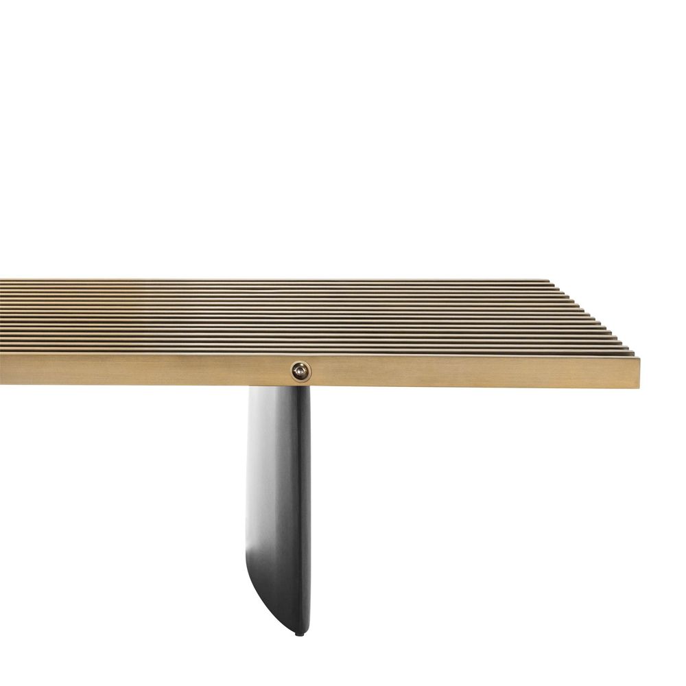 modern, industrial coffee table with brushed brass finish