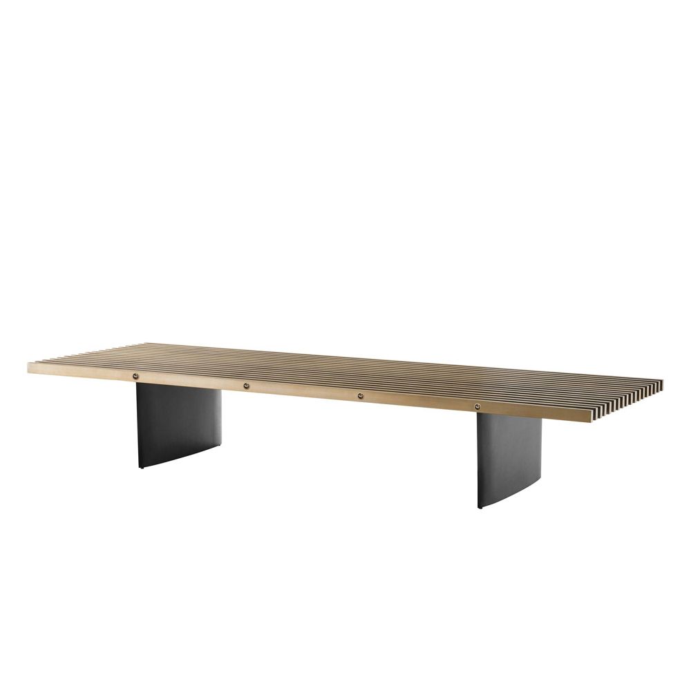 modern, industrial coffee table with brushed brass finish