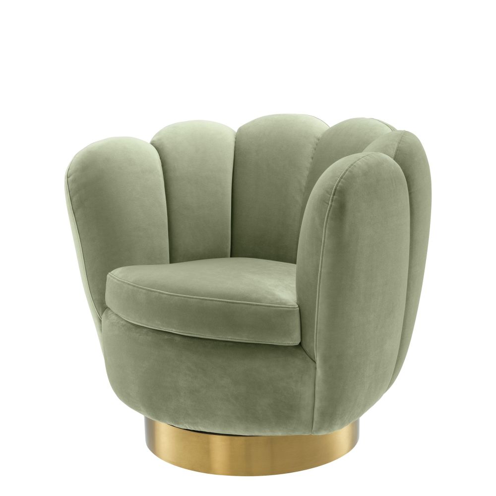 pistachio green art deco swivel chair with golden base