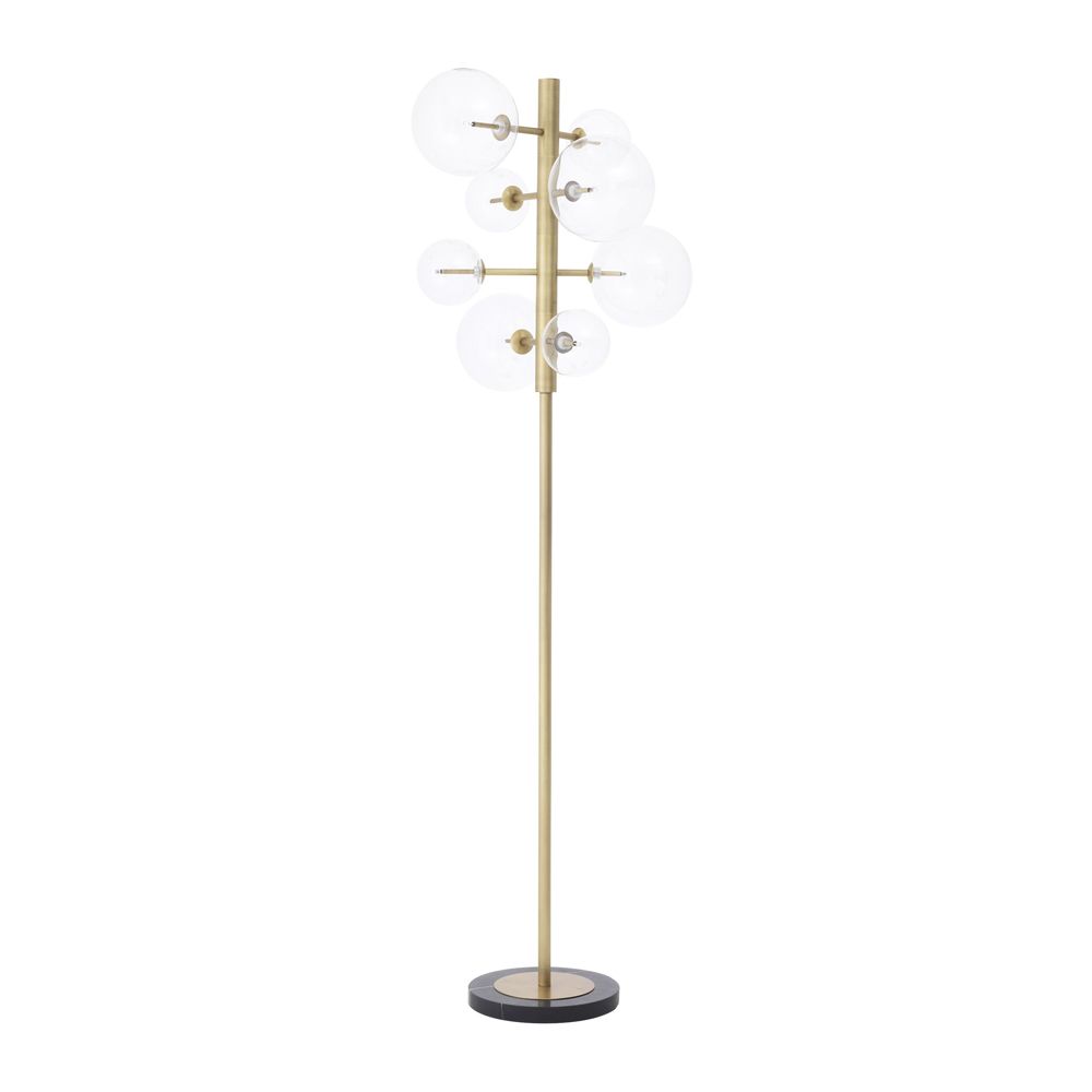 Retro chic antique brass floor lamp with glass globe design by Eichholtz
