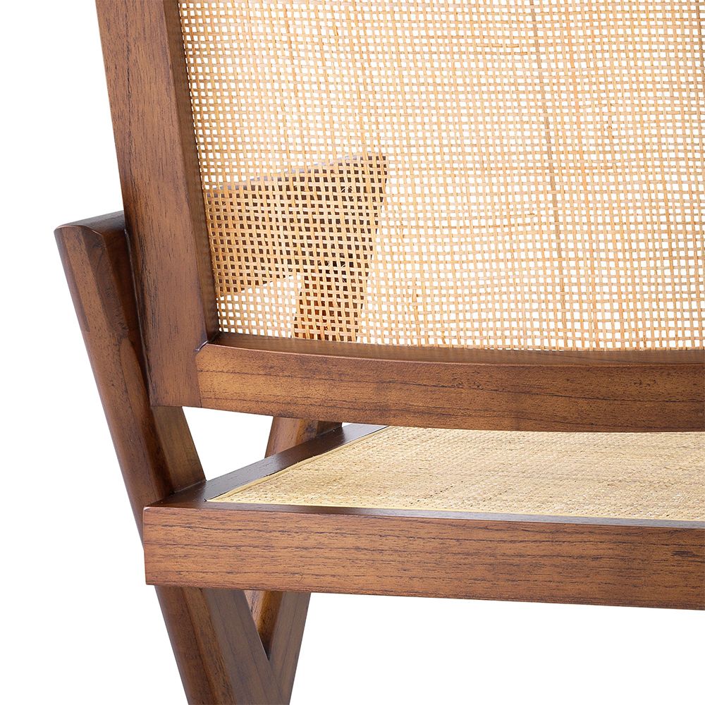 Brown finish, rattan seated dining chair with X-shaped legs