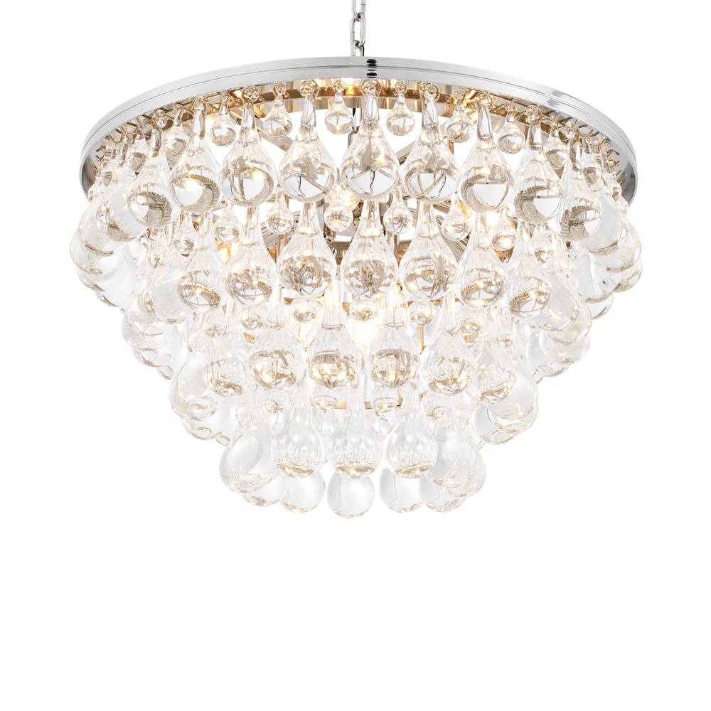 Luxurious nickel finish chandelier with 4 tier glass droplets