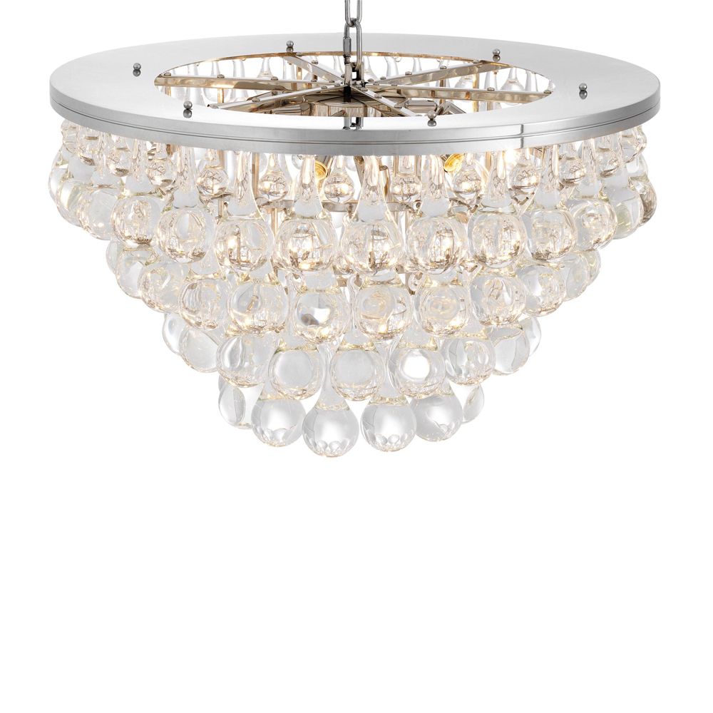 Luxurious nickel finish chandelier with 4 tier glass droplets