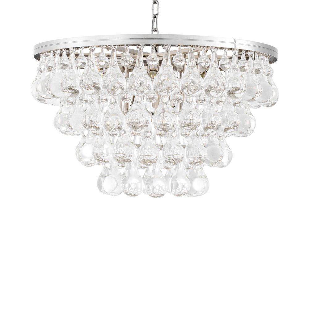 Luxurious nickel finish chandelier with 4 tier glass droplets