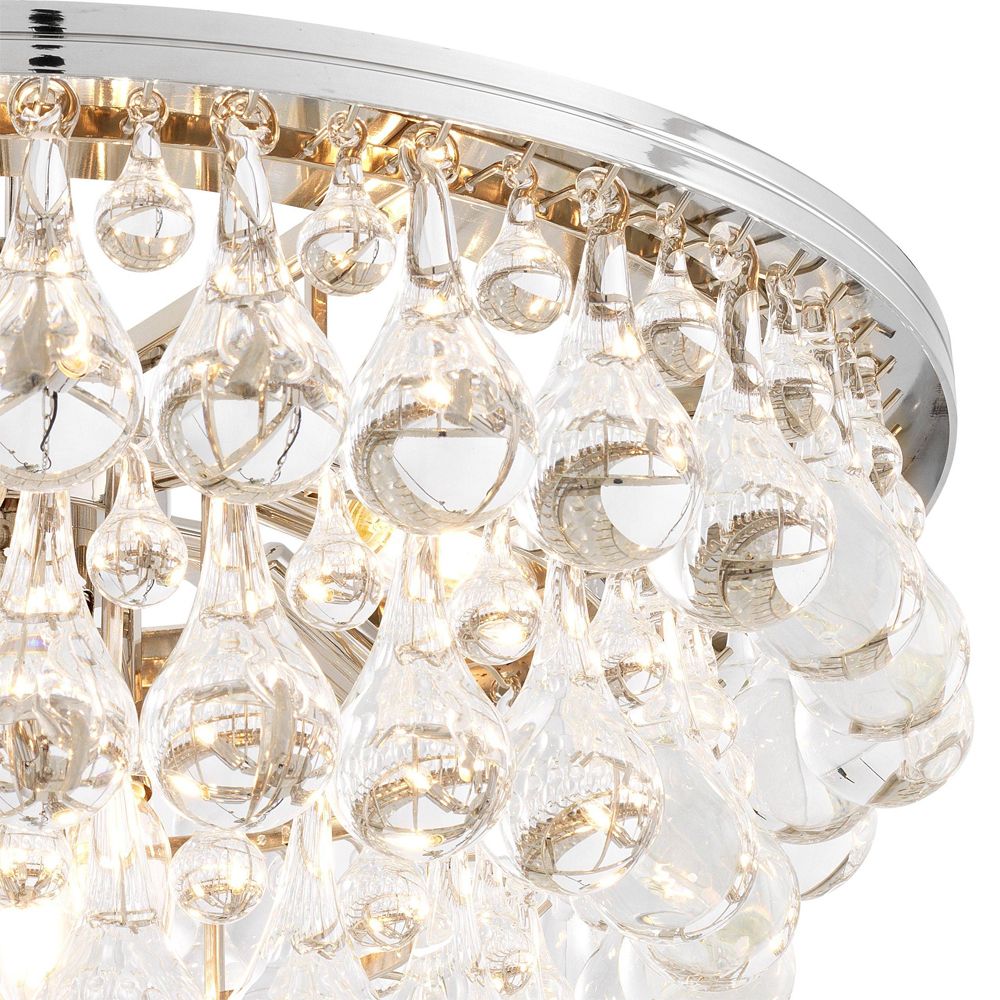 Luxurious nickel finish chandelier with 4 tier glass droplets