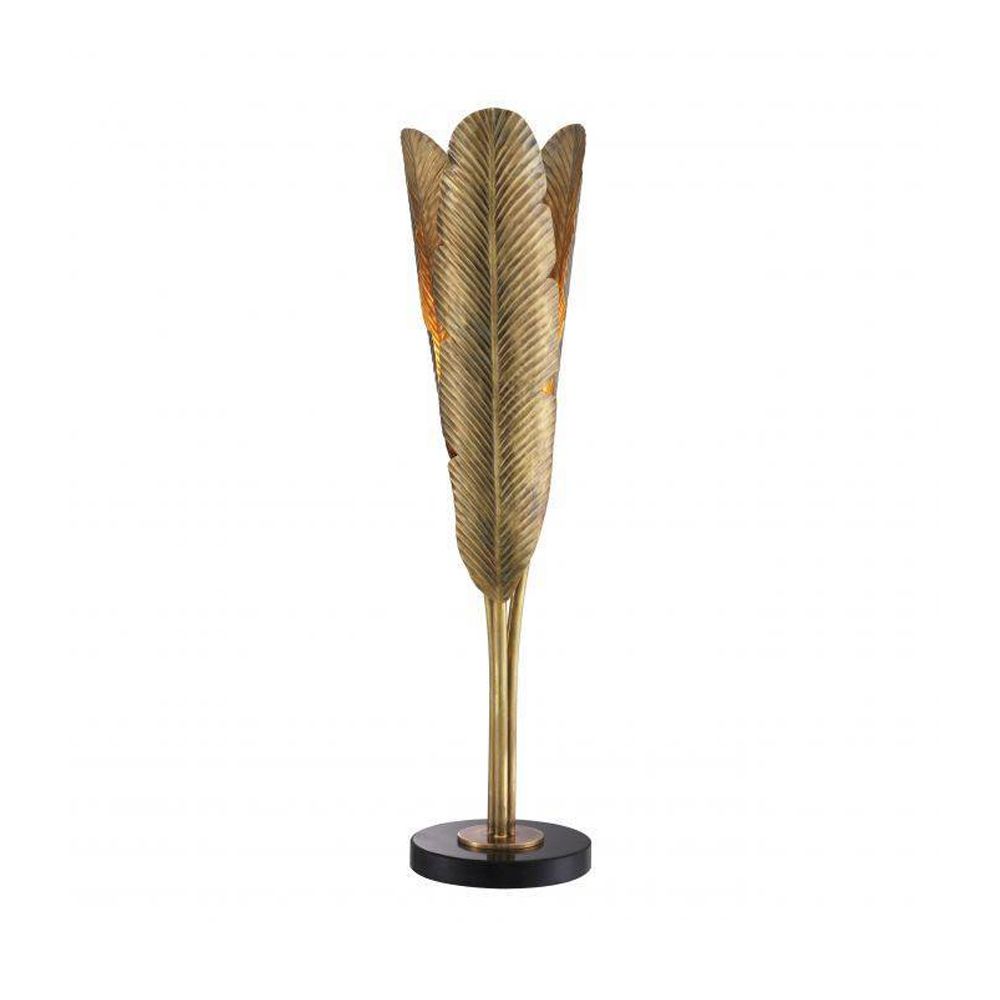 Vintage brass table lamp on black granite base