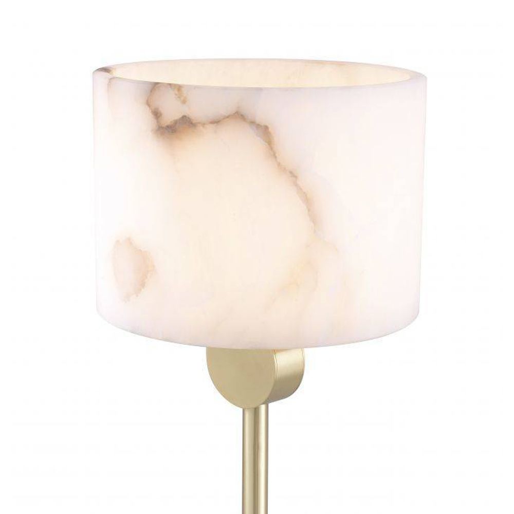 Light brass floor lamp with round alabaster lampshade