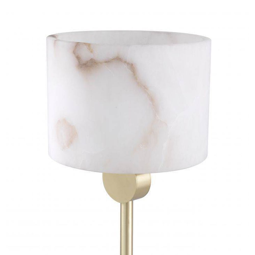Light brass floor lamp with round alabaster lampshade